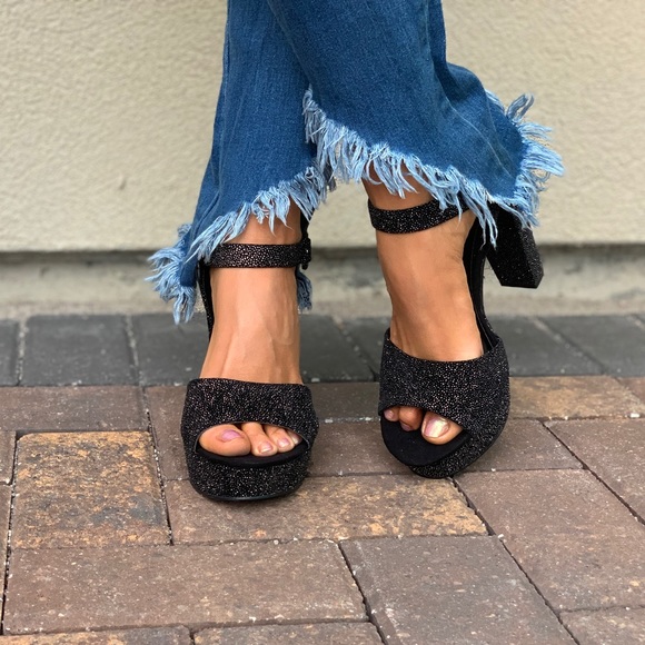 Midnight Black Shimmering Chunky Heel Platform - Picture 7 of 8